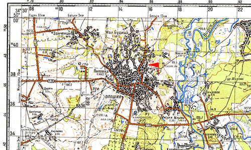 Топографическая карта окрестностей Опошни